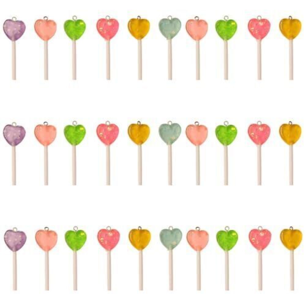 1038 30pcs Glitter Peach Heart Lollipop Acrylic Pendantsrandom colors